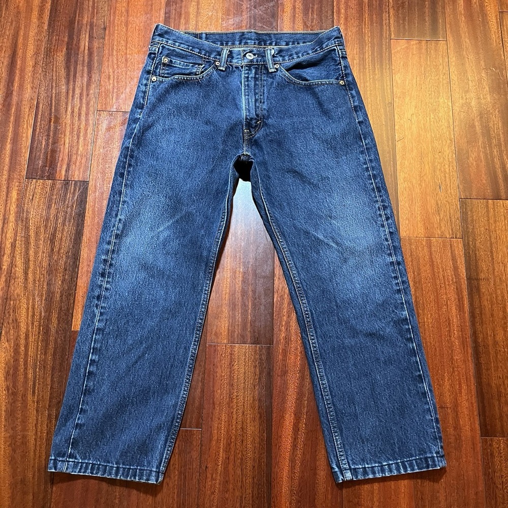 Levis Jeans Mens 32x25 505 Straight Blue Dark Wash Grunge Cropped Streetwear